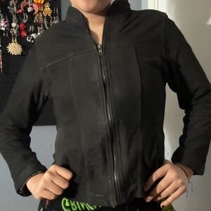 Suede dark brown leather jacket